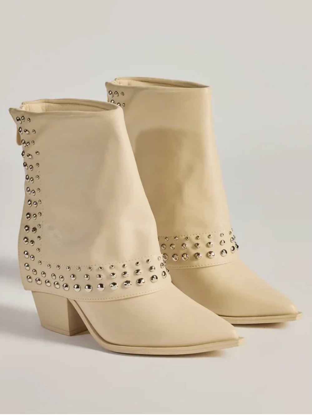 NIB Wild Diva Wiley Studded Fold-Over Booties Cream Beige - Size
